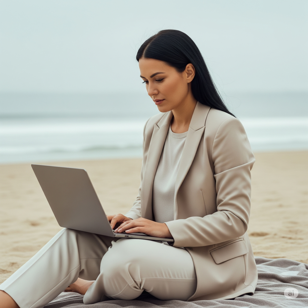 Mujer-en-la-playa-teletrabajo